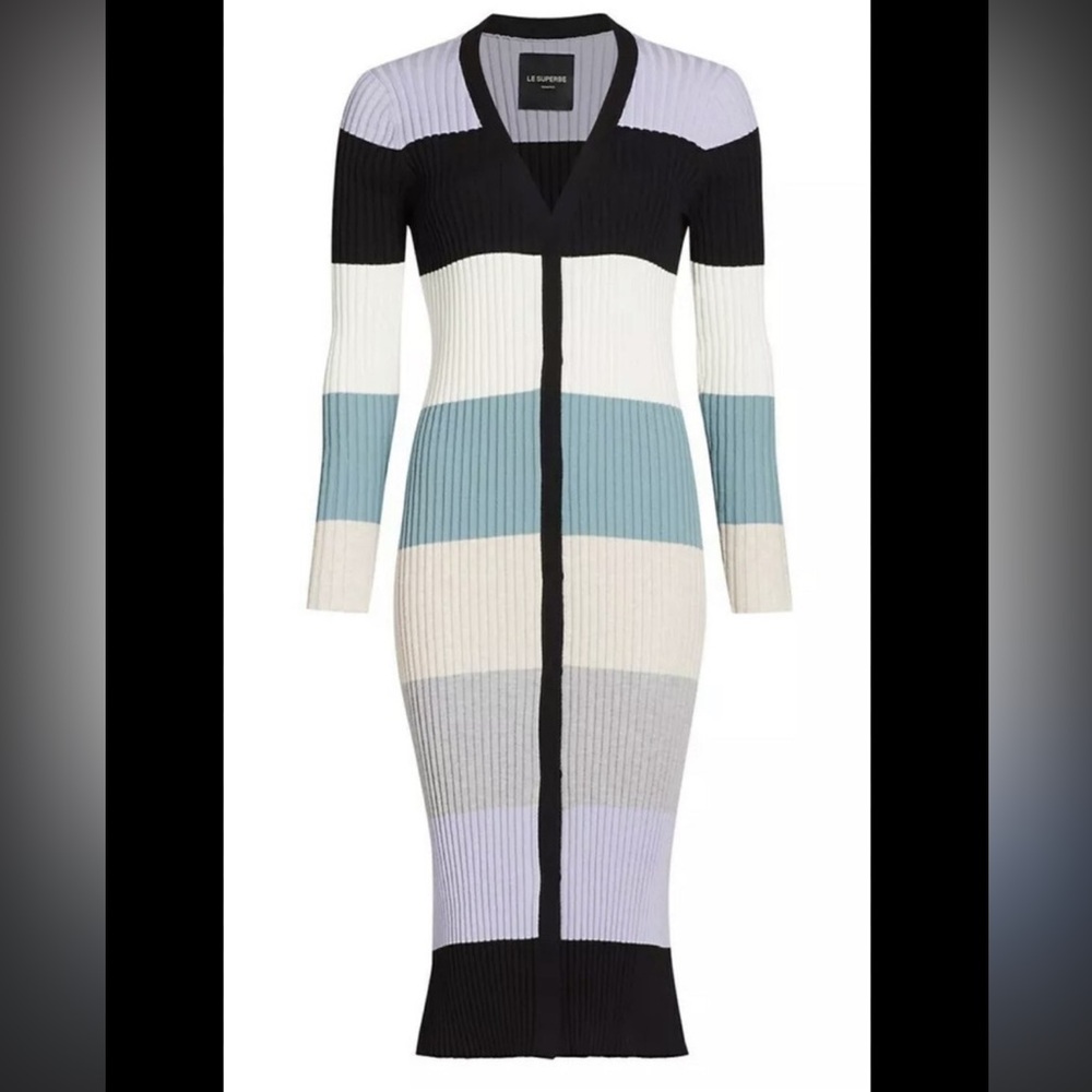 Le Superbe Colorblock Ribbed Midi Cardigan - Picture 2 of 12